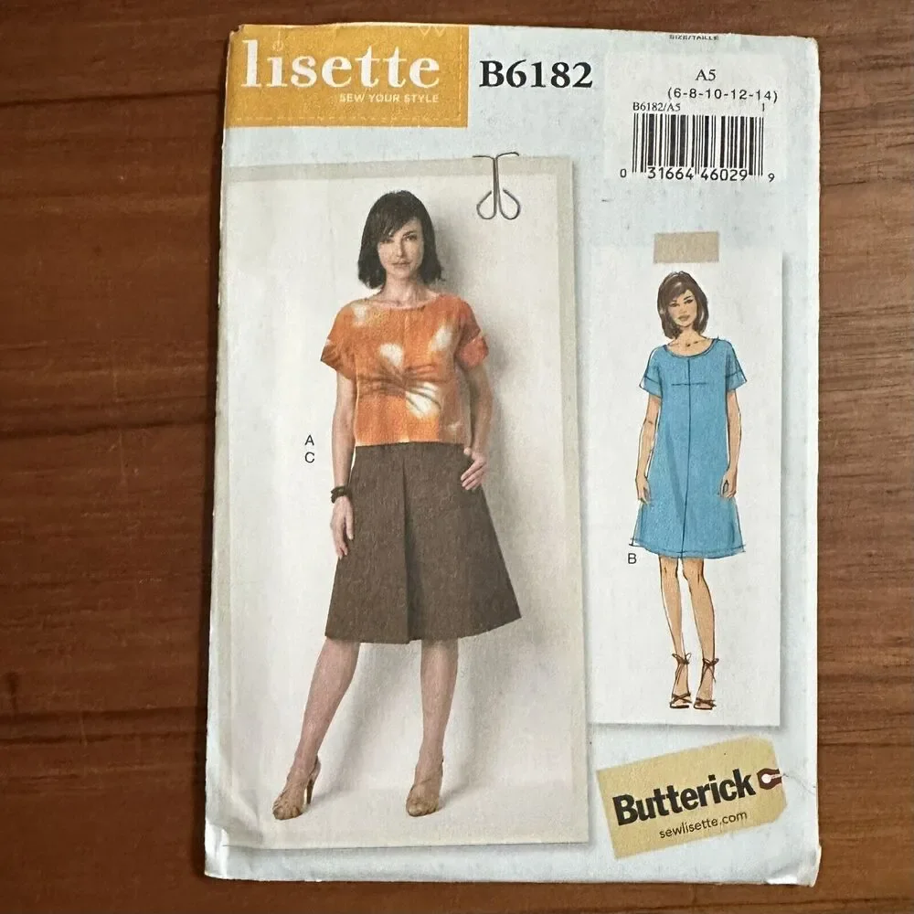 UNCUT Butterick 6182, LISETTE Top, Dress & Skirt Sewing Pattern Sz 6-14